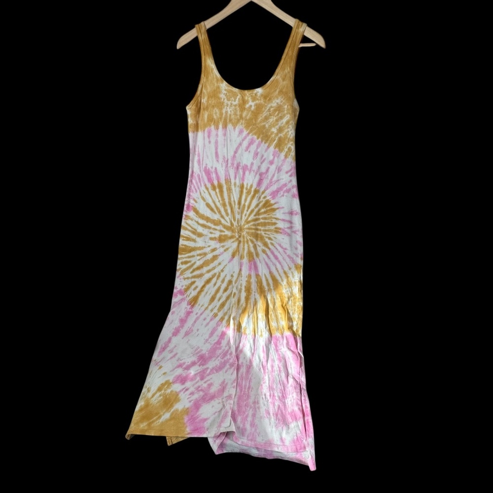 Electric & Rose Gold/Pink/White Tie Dye Side Slit Tank Style Dress Sz XS